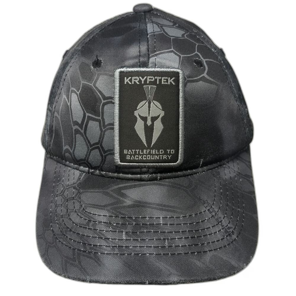 Kryptek Baseball Cap Black OSFM Strapback Camo Typhon Spartan Patch Hunting Hat